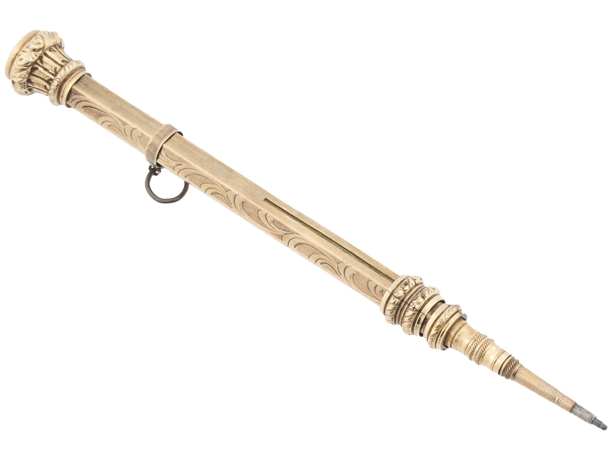 14K GOLD MECHANICAL PENCIL W CITRINE TOP ACCENT PIC-2